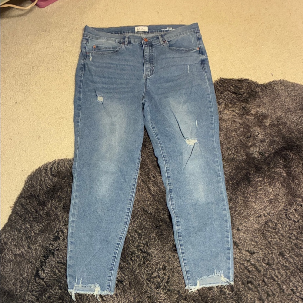 Nicole Miller Blue Distressed Skinny Jeans